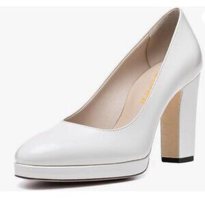 Women's Low Platform High Chunky Heeled Slip On Closed Round Toe Pump Elegant